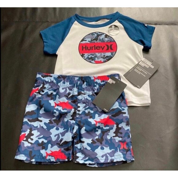 NWT Hurley Rash Guard & Board Shorts Swim Set Baby Boys Size 12M